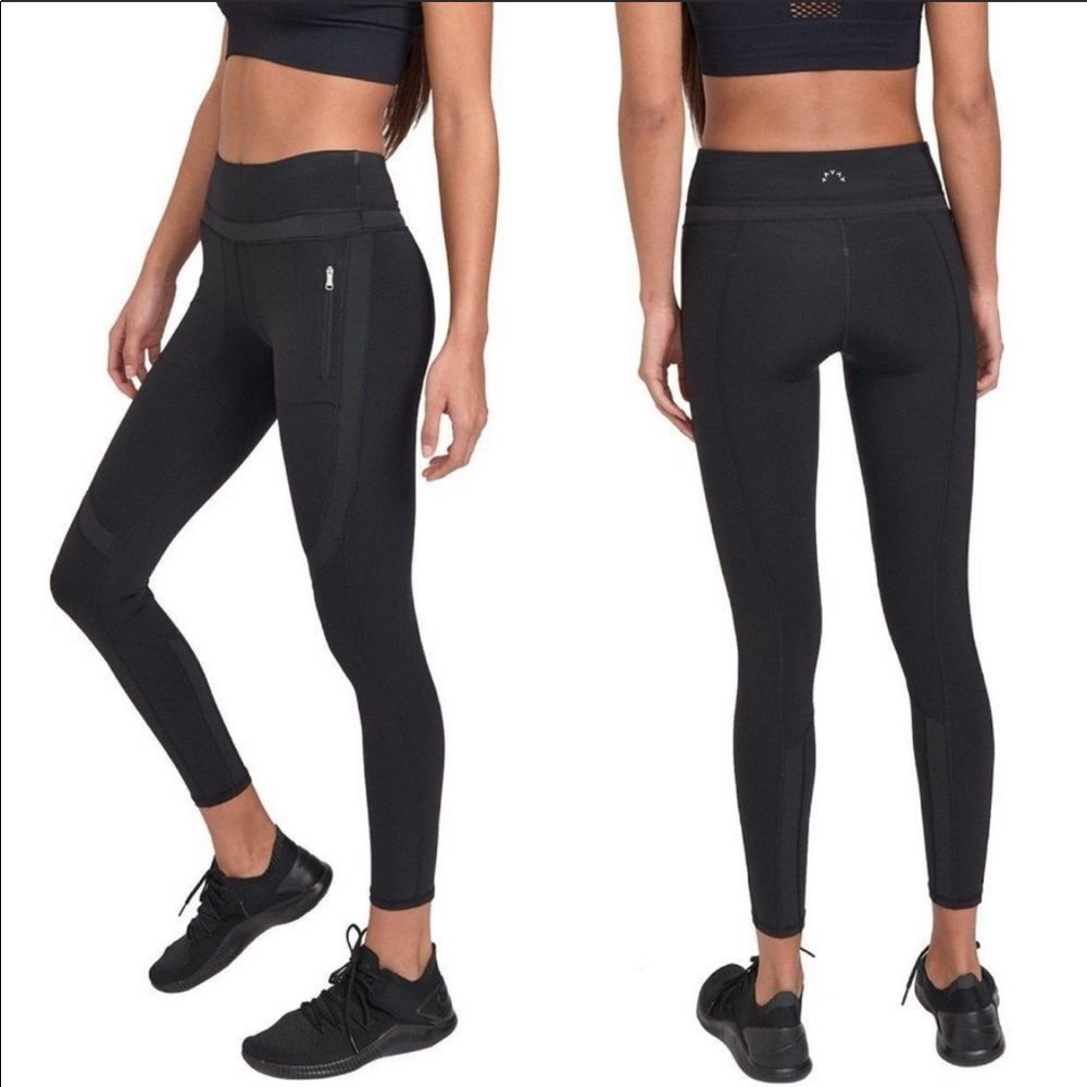 Varley Farrell Black Mesh Zipper Pocket Leggings